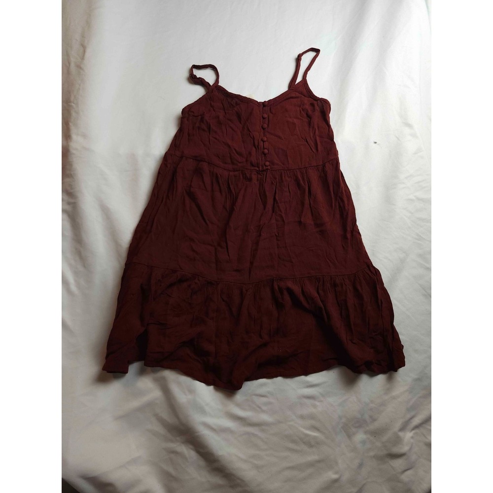 Mossimo Mini Dress Womens XS Maroon Woven Sundress Sleeveless Tiered Summer